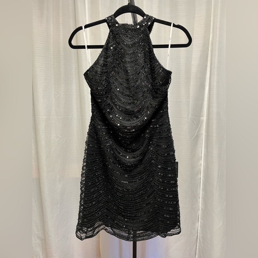 Lulu's Black Sequin Halter Dress